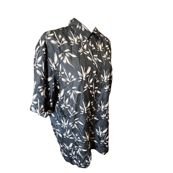 Penta Club Men's Washable Silk Short Sleeve Black Bamboo Print Shirt New Large - Picture 9 of 11
